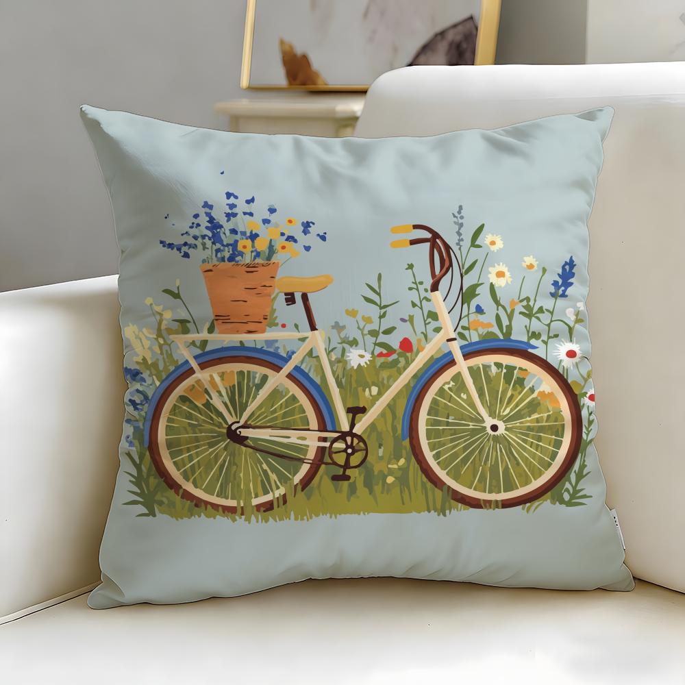 classic theme Country flower bicycle Cushion Cover Soft EasyWash Pillow Case Versatile for Couch Bed Travel and Office