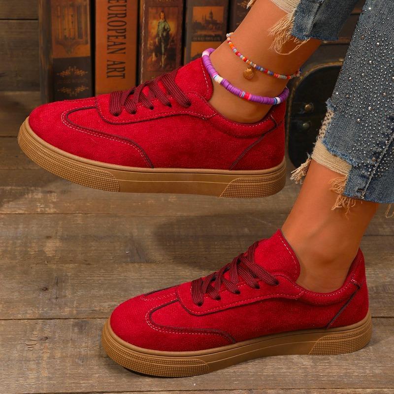 Fashion Women's Sports Shoes Tennis Running Canvas Casual Basket Skateboard Spring Autumn Round Toe Red Ladies Flats Barefoot Sneakers