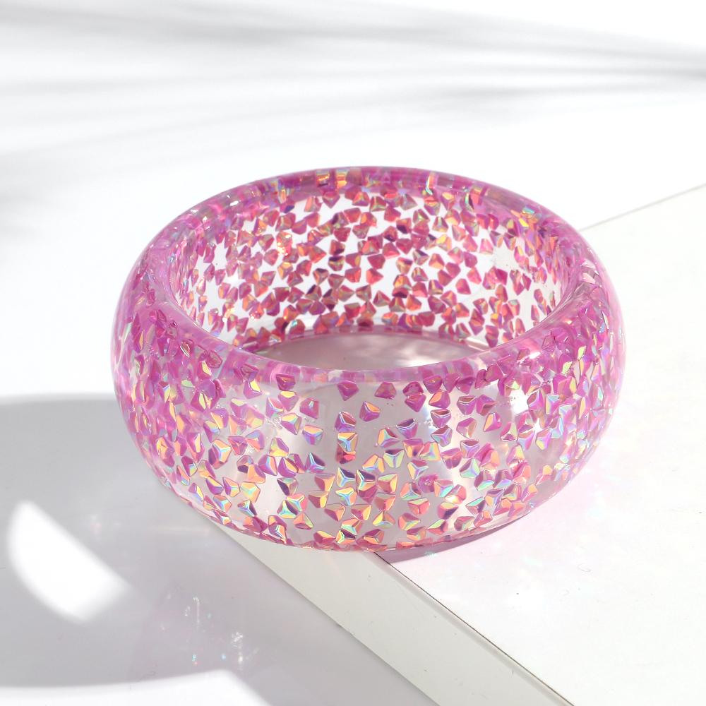 

New Colorful Foil Geometric Resin Wide Bangle for Women Stackable Chunky Acrylic Round Statement Bracelets Trendy Jewelry Gifts фіолетовий