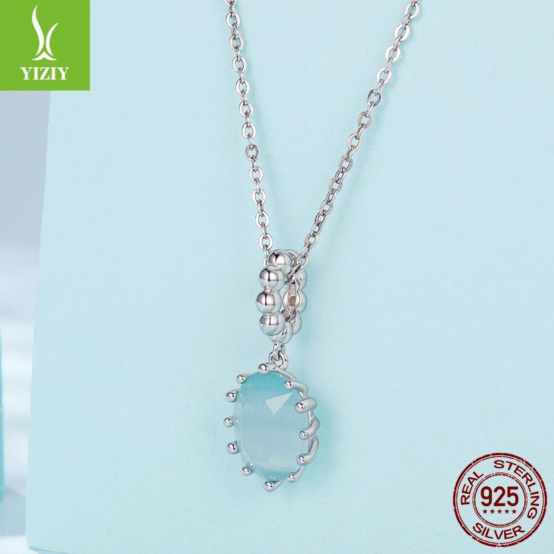 Light Blue Rock Candy Diy Pendant Jewelry Accessories Dream Classic Claw Set S925 Sterling Silver Beads