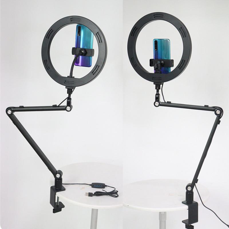 10 Inch Table Top Clip Ring Lamp 360° Free Adjustment Live Broadcast LED Light Cantilever Phone Holder Fill Light