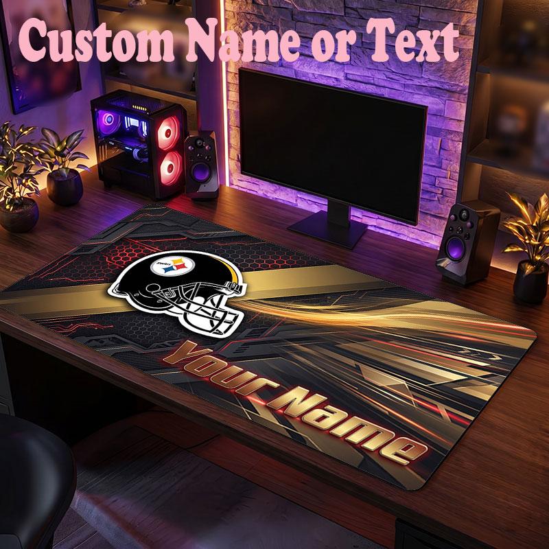 Pittsburgh Steelers Customized Name Text Mouse Pad, Large Desk Mouse Mat Personalized Home Office Present
