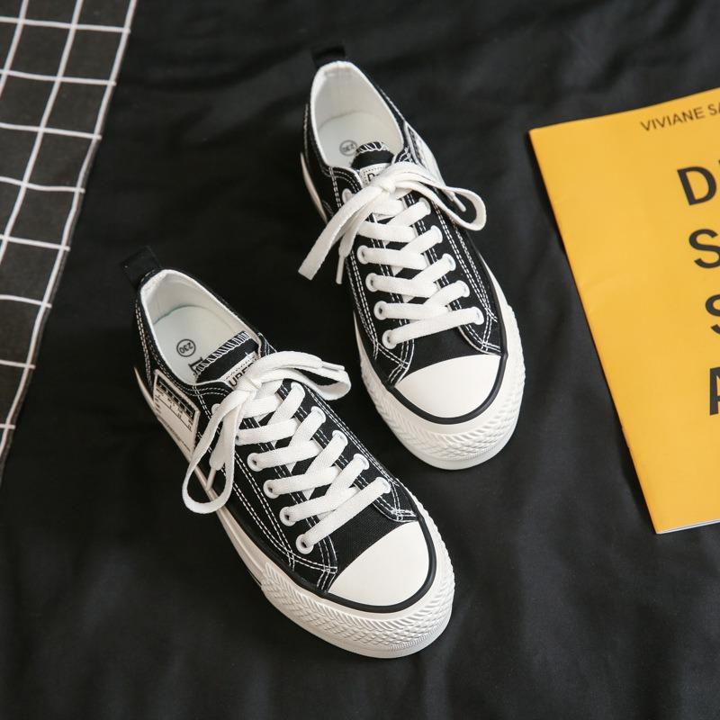 New solid color low-top casual platform canvas shoes spring girl, versatile muffin height increase