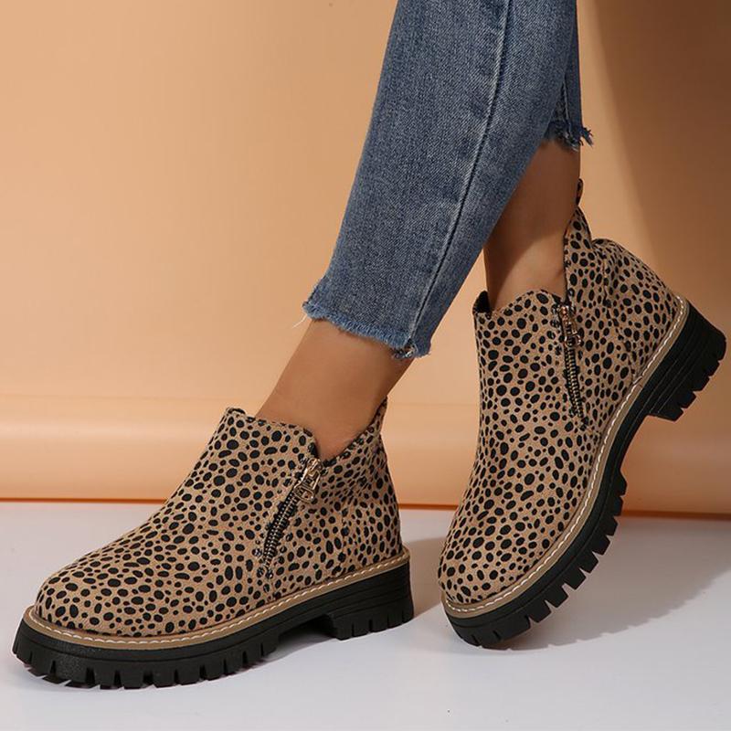 Fashion Leopard Ankle Boots for Women Plus Size 36-43 Zipper Up Booties Woman Spring Autumn Non Slip Platform Boots Mujer