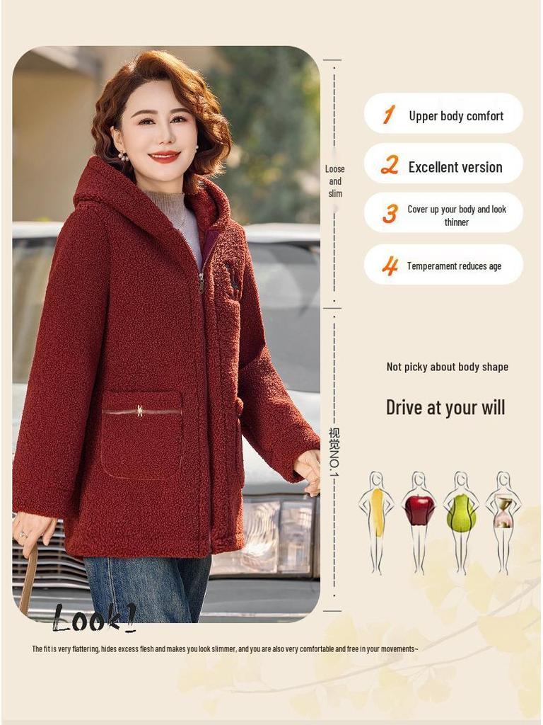 Hooded Fleece-Lined Cotton Jacket for Middle-aged & Elderly Women - Stylish Winter Collection