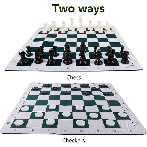 Juegoal 20  Portable Chess & Checkers Set, 2 in 1 Travel Board Games for Kids and Adults, Folding Roll up Chess Game Sets, Extra 26 Checker Pieces,