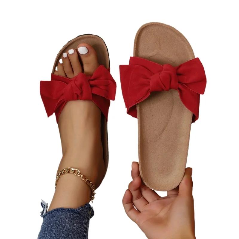 Fashion Ladies Shoes 2024 Hot Plus Size Women's Slippers Fashion Butterfly-knot Daily Slippers Women New Round Toe Flat Slippers Zapatos