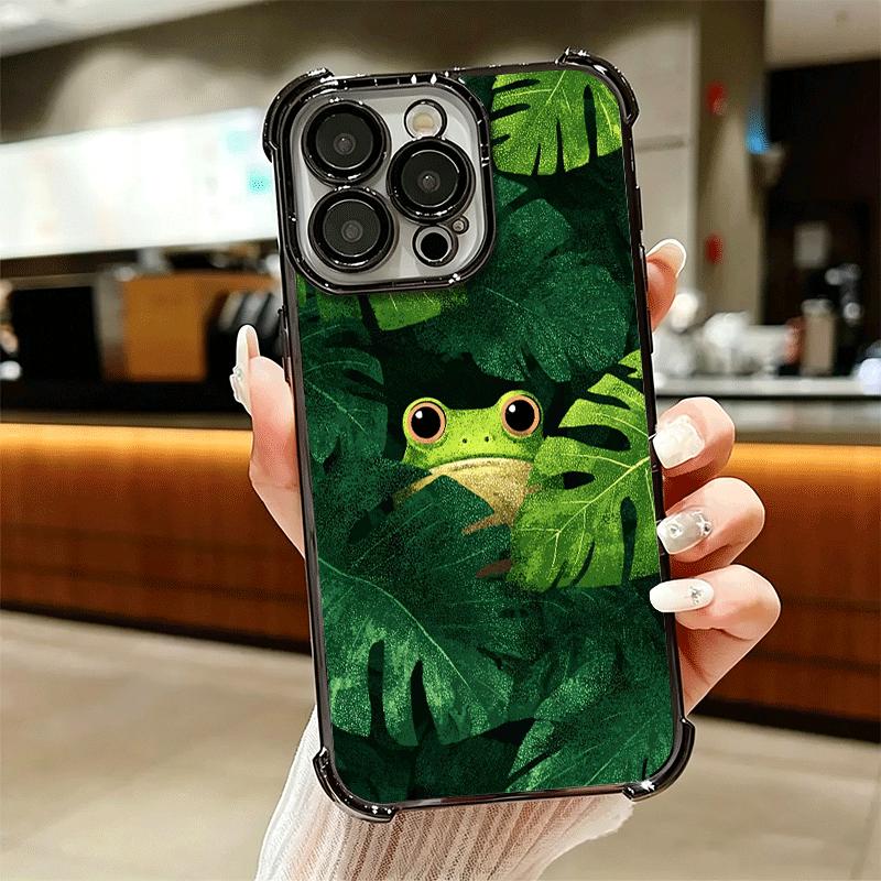 Cute Cartoon Frog Plating Phone Case For Iphone 16 17 Pro Max Air 16E 14 15 Plus 12 13 Mini Anti-Fall Airabag Cover