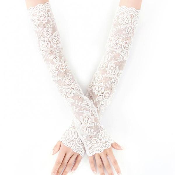Lace Arm Cover Sun Protection Ice Cover Summer Women Driving Gloves Outdoor Breathable Elastic Half Finger Long Cover