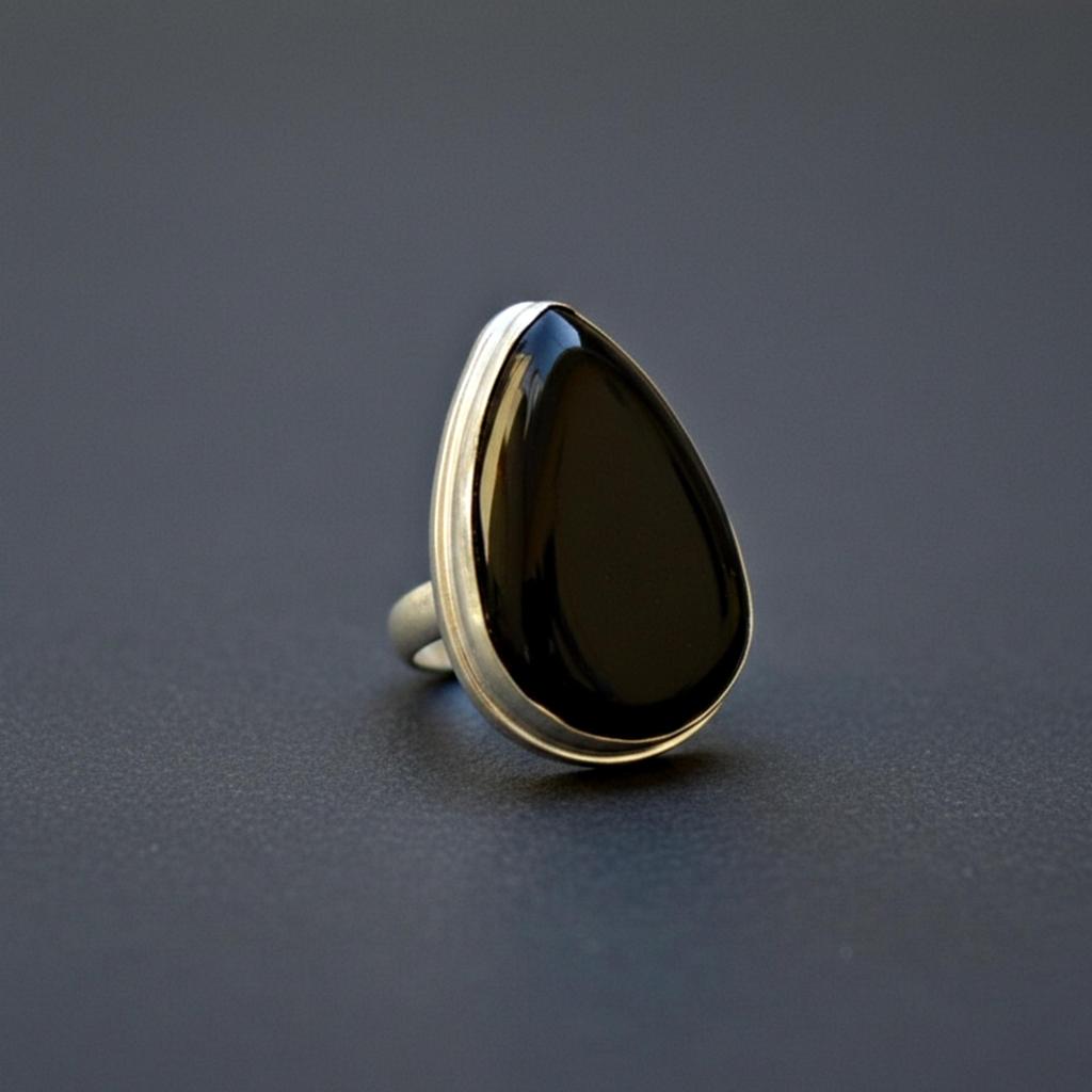 Black Onyx Pear Shape Cocktail Ring, 925 Sterling Silver Jewelry, Handcrafted Minimalist Statement Ring
