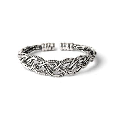 Bracciale Bangle Intrecciato Vuoto in Argento Sterling 925 Gioiello a Mano Retrò Femminile Maschile