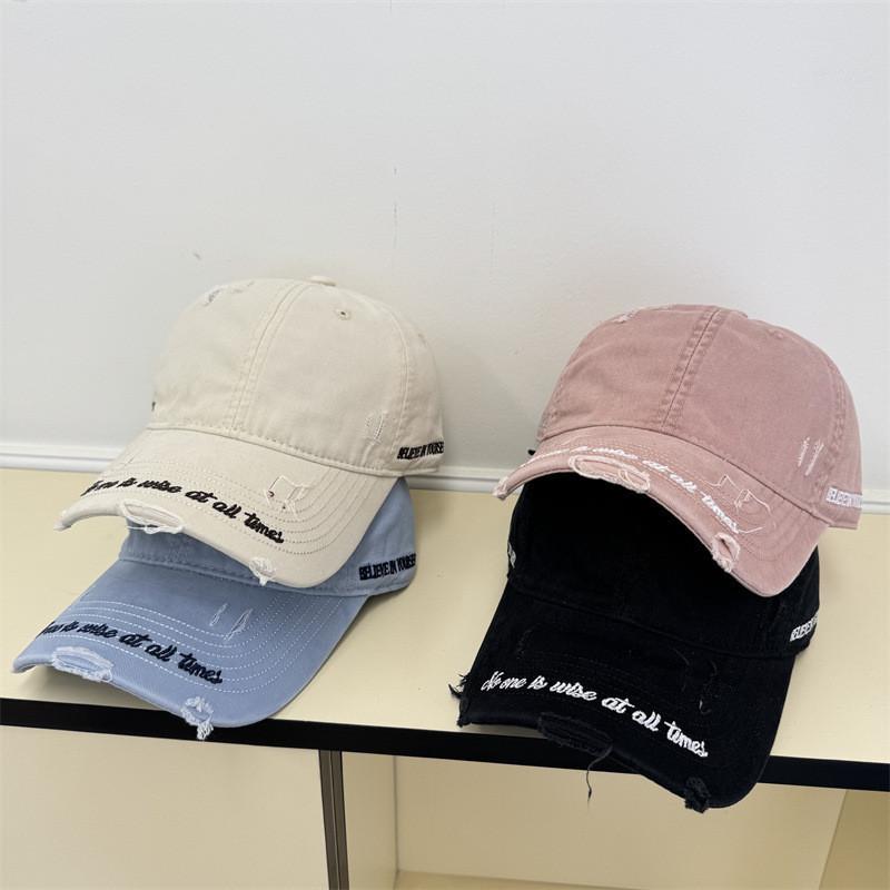 Baseball Cap Women Embroidered Vintage Distressed Wide Brim Sunhat For Summer Casual Wear