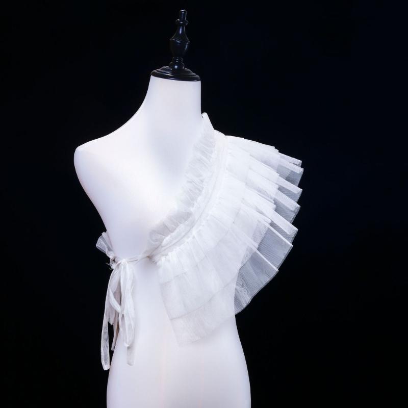 Women Ruffled Mesh False Collar Shrug Japanese Anime Girls Shoulder Wrap Shawl Vintage Capelet Halloween Props Costume