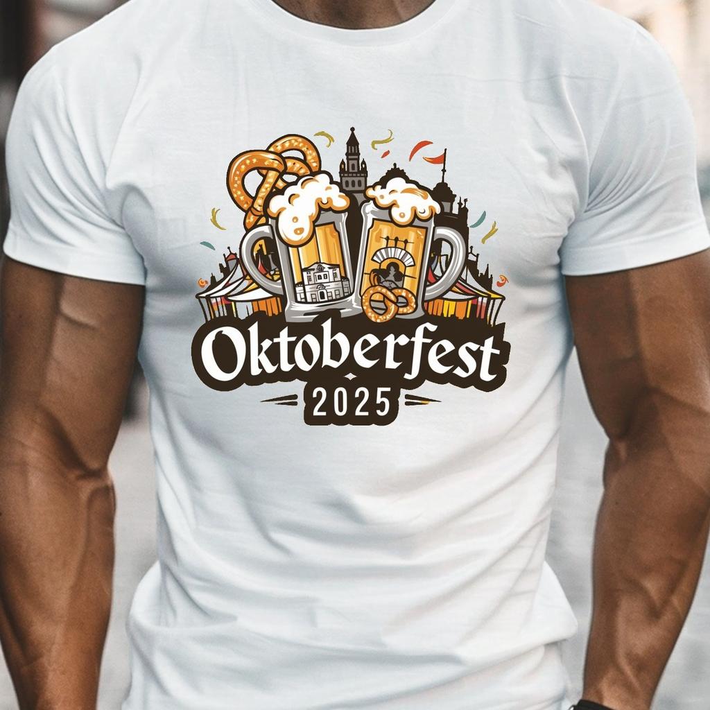 Men Oktoberfest 2025 Graphic Tee "Hop" Beer Mug Design Crew Neck Short Sleeve T-Shirt Casual Summer Top for Adults Men Clothing
