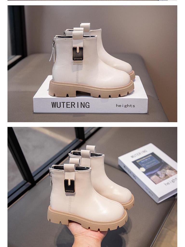 Kinder Herbst/Winter 2025 Schwarze Leder-Knöchelstiefel - Jungen & Mädchen Britischer Stil