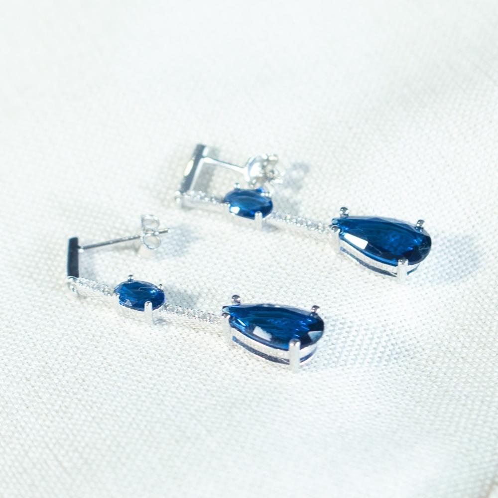 Water Drop Oval Nano Sapphire S925 Sterling Silver Earring Long Vintage Pendant Earrings for Women