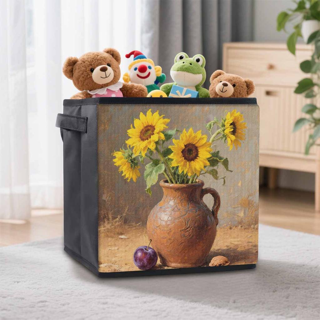 Charmante Sonnenblumen 5D Diamantmalerei Aufbewahrungskorb Vollrunde Bohrmosaik Diamantstickerei Kreuzstich-Sets Heimdeko Heimdeko