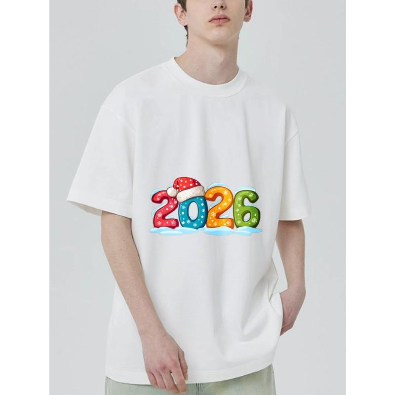 Schwarzes T-Shirt mit 2026 Weihnachtsmotivdruck für die Feiertagsfeier