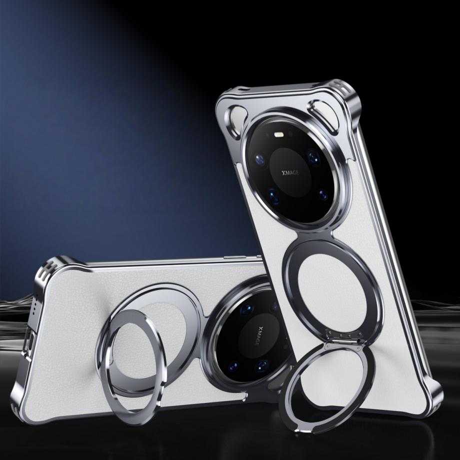 Luxury Metal Genuine Leather Lychee Texture Case For Huawei Mate 80 Pro Max Magnetic 360° Rotating Ring Metal Bracket Cover Genuine Leather&Huawei Mate 80 белый