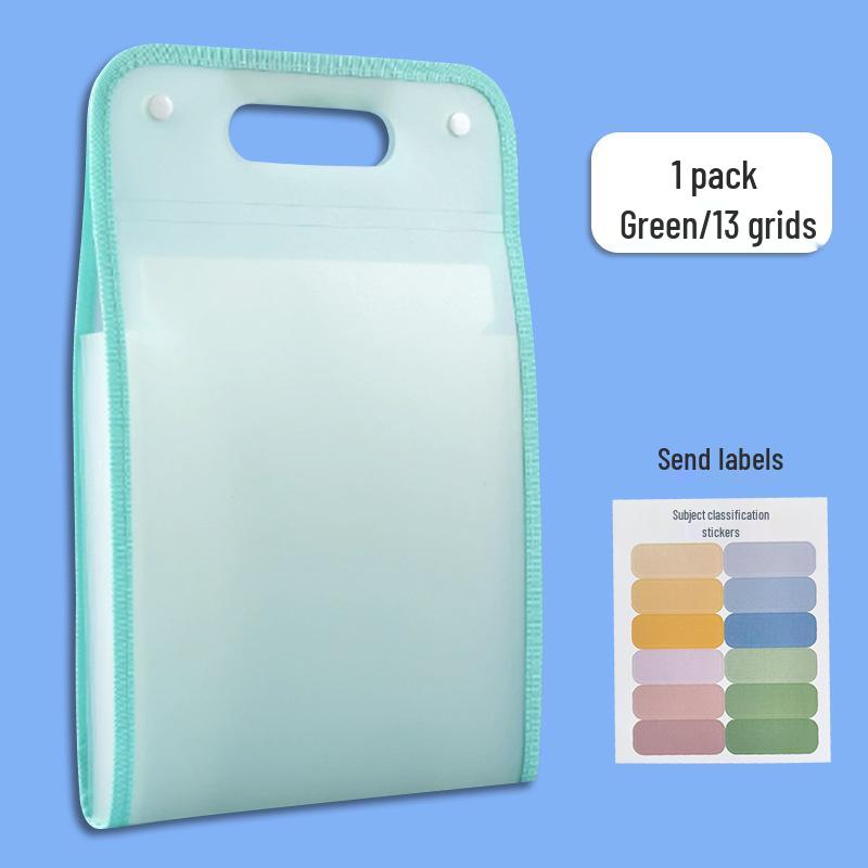 

13-Pocket Vertical Accordion Folder - Large Capacity Student Test Paper Storage Bag світло-зелений колір
