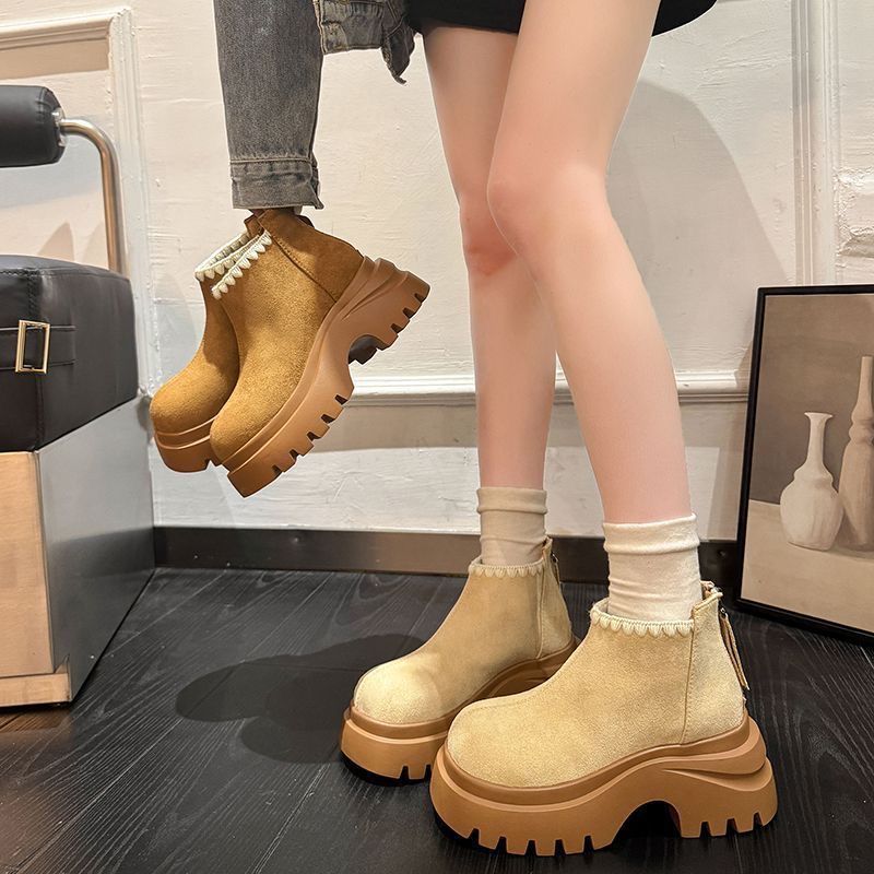 Vintage Maillard Short Boots Zipper Martin Boots Women's Muffin Thick-soled Boken Short Boots 2025 Autumn and Winter New