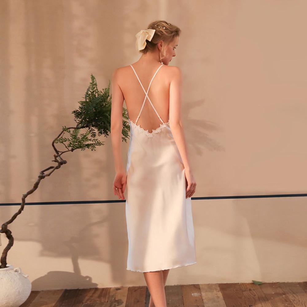 Sexy Nachthemd Eisspitze Pyjama Trägerrock Brustpolster Braut Morgenmantel Lang Loungewear