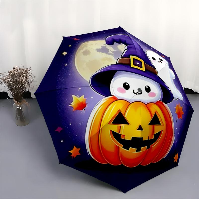 1pc Witch Ghost Adorable Cartoon Automatic Cartoon Umbrella , Portable Compact Umbrella for Men & Women, Valentine's Day Mother's Day Gift.P102