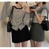 Striped knitted cardigan spring and autumn temperament jacket new base front shoulder long sleeve women's sweater