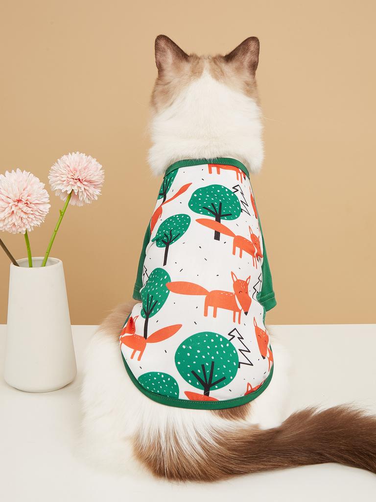 Dog T-Shirts with Sunflower/Fox-Tree Prints, Trendy Daily Puppy Clothes Attire for Small Dogs Cats Outdoor Costume Party Outfits