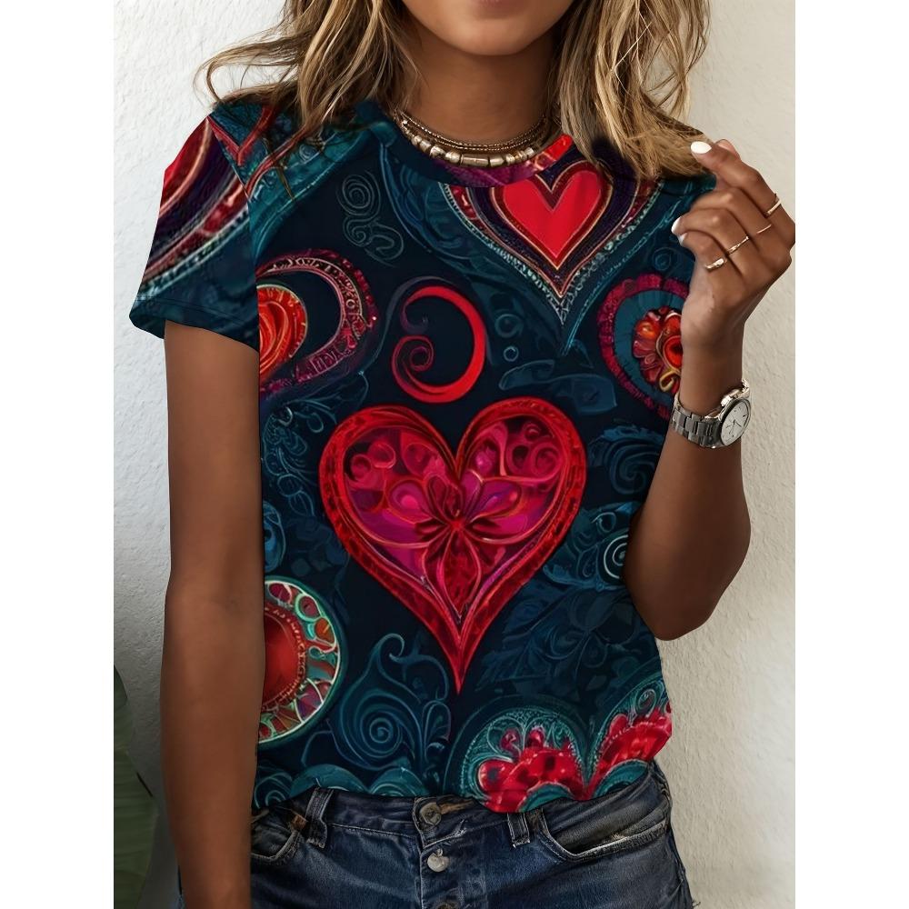 Summer Leopard Heart 3D Print T-Shirts Fashion Women's Round Neck Short Sleeve T Shirt Tees Harajuku Tops Female Clothing