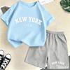 2026 New Kids Boys Girls New York Letter Pattern Polyester T-shirt+Shorts 2-Piece Set Casual Daily