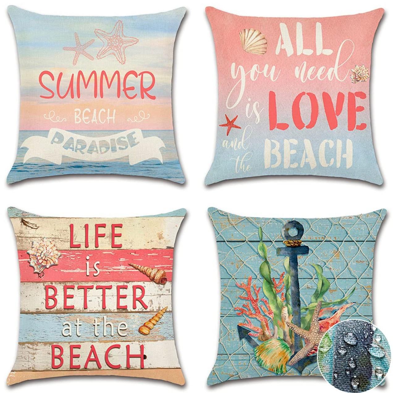 

Waterproof Summer Decorative Outdoor Pillow Pillow Case Linen Starfish Shell Pillow Case 45 * 45Cm