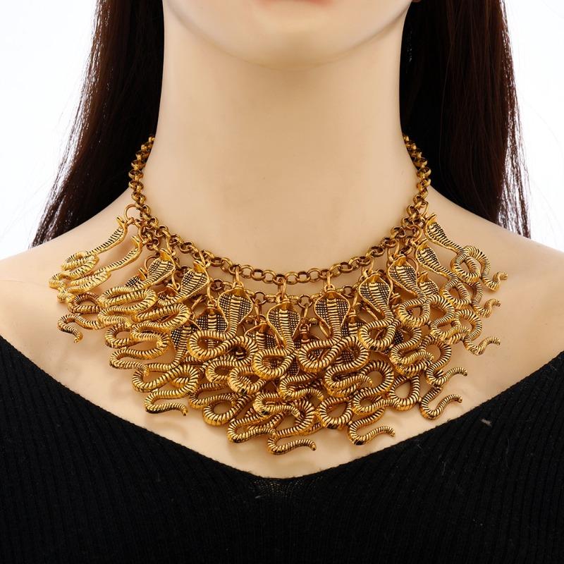 Punk style necklace - european and american fashion, bold and exaggerated, vintage alloy cobra multi-layer necklace for women