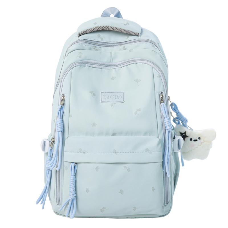 Cute Nylon Backpack for Women & Teens – Lightweight School Bag with Star Print and Decorative Tassels, Perfect for Daily Use