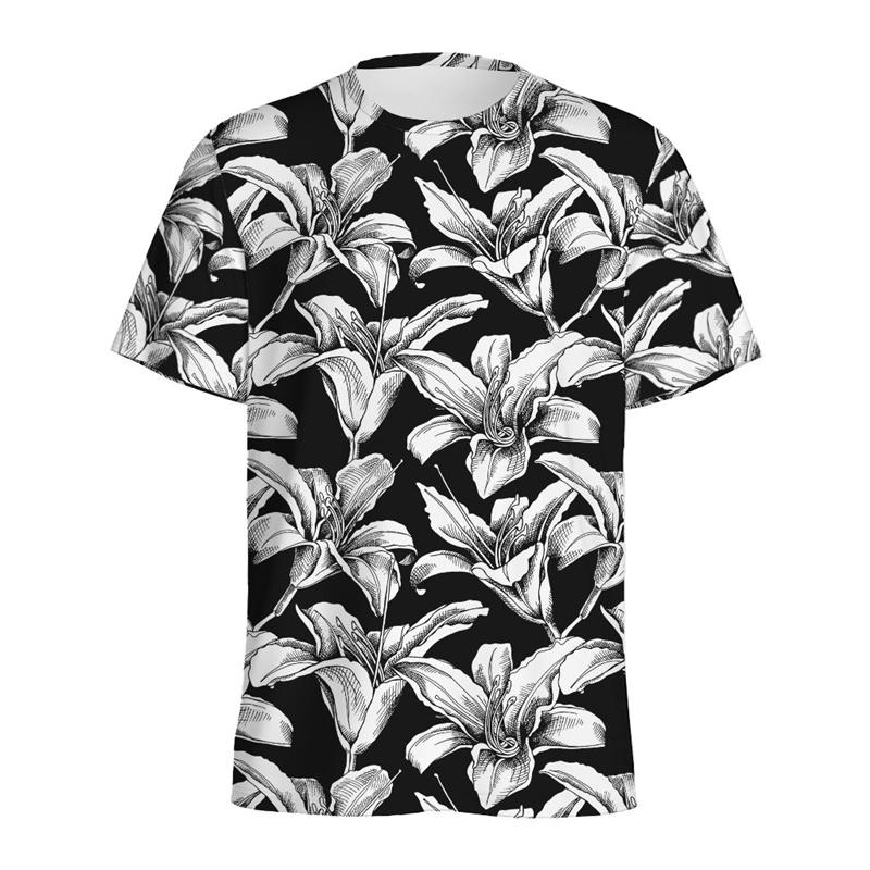 

Летняя футболка с круглым вырезом, 3D-принтом, графическим изображением лилий и цветов, модная, повседневная, с коротким рукавом, мужская 6XL
