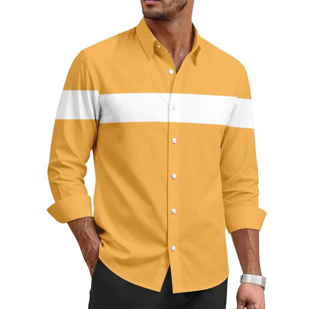 Men's Casual Stylish Striped Printed Shirt - Men's Lapel Buttoned Long-sleeved Shirt
