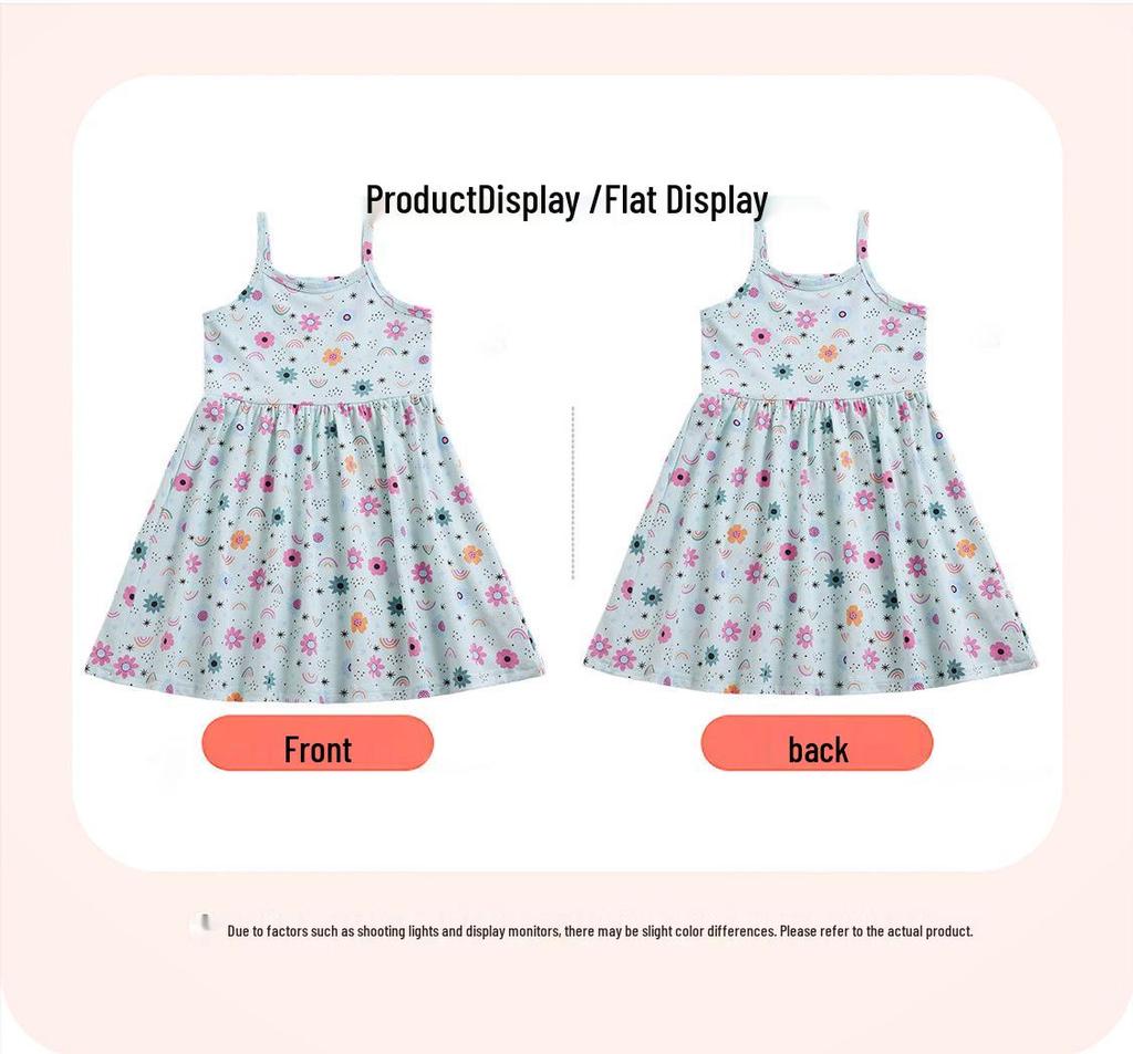 Summer European-American Girls' Cartoon Strappy Princess Dress - Round Neck