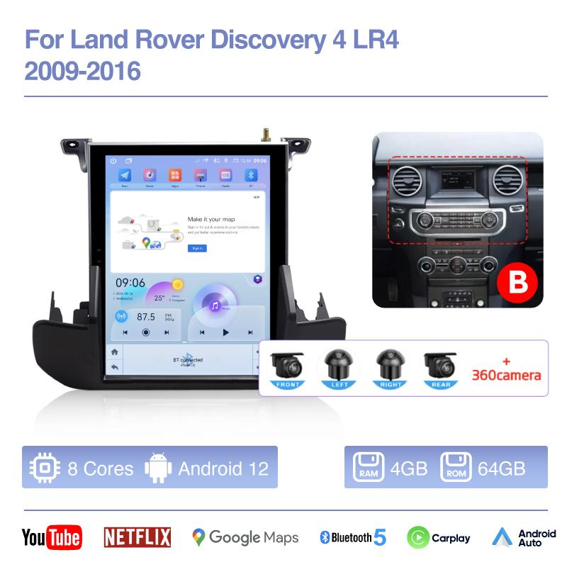 10.4 " Car multimedia Video player For Land Rover Discovery 4 LR4 2009-2016 GPS navigation Android12 Carplay 4G wifi 360camera