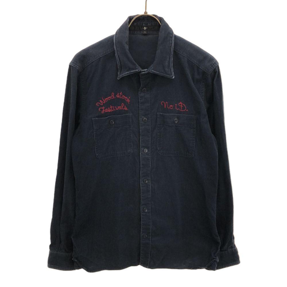 

Рубашка из вельвета с длинным рукавом и вышивкой NO ID 1 темно-синяя мужская б/у