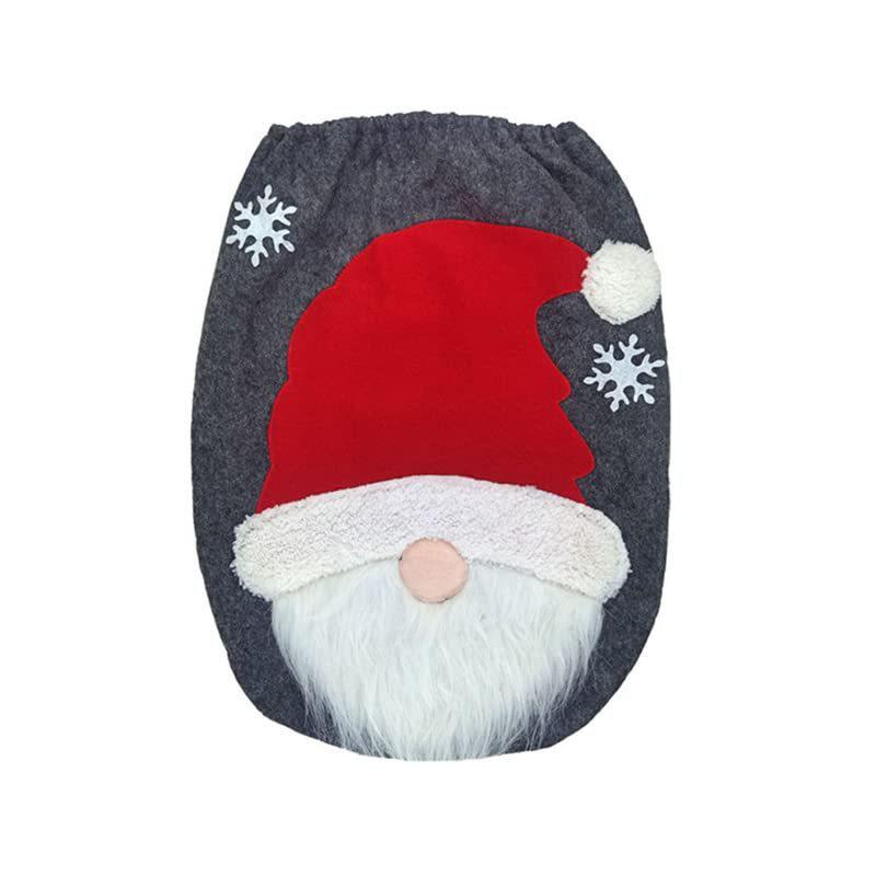 Christmas Gnome No-Face Toilet Seat Cover Set - Two-Piece Holiday Decoration