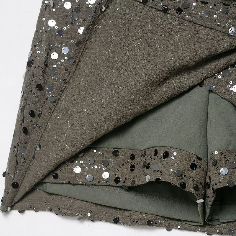 Kaslead New Women Clothes Western Style Fashion Simple Beads Decoration Double Placket Mini Skirt 7969226