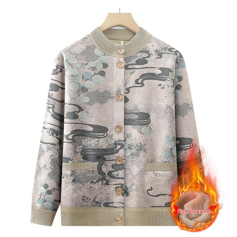 

Женское флисовое пальто-свитер на осень/зиму - Теплый вязаный кардиган для бабушки XXL for 105-125 jin