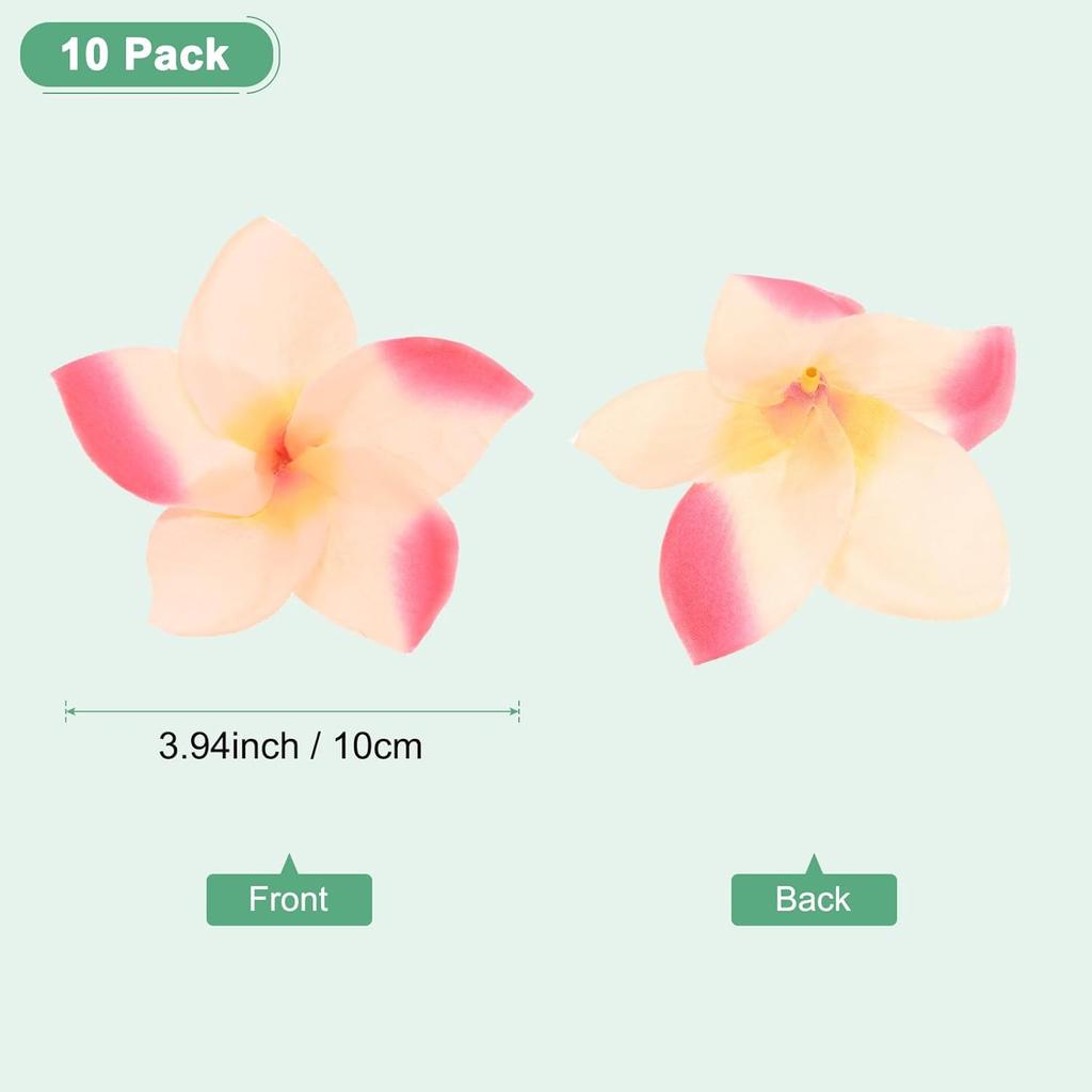 10-Pack Artificial Plumeria Flowers, Fake Silk Heads Flower Hawaiian Plumeria Petal for DIY Crafts/Dress/Wedding/Party Decoration [Champagne+Red,