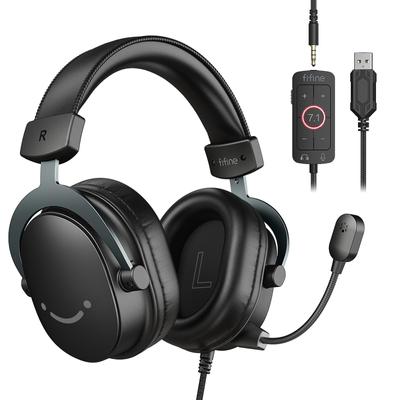 FIFINE AmpliGame H9 Gaming Surround 50mm Detachable Omnidirectional Compatible with Nintendo and Adjustable for Game Streaming and Live Black Headset,