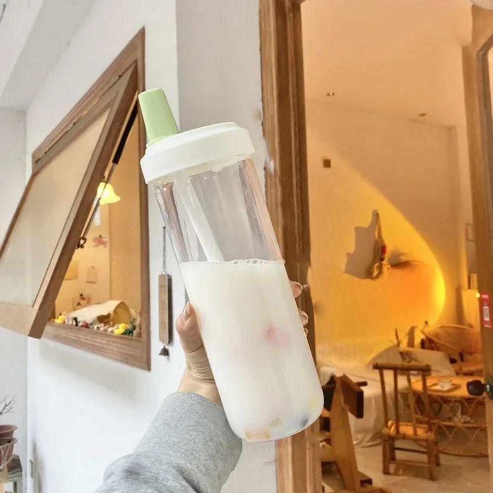 

с крышкой соломинка для молока пластиковый стакан 500/850 мл большая емкость бутылка для воды бутылки с соломкой для воды сок 500ml зелёный