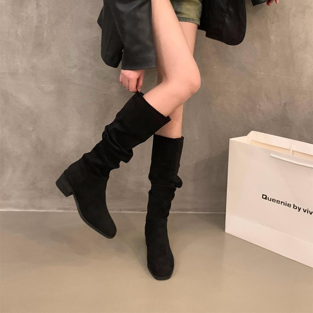 High Heel Skinny Boots Square Head Medium Tube Knight Boots Women's Shoes 2025 New Spring, Autumn and Winter Stacking Boots Long Boots