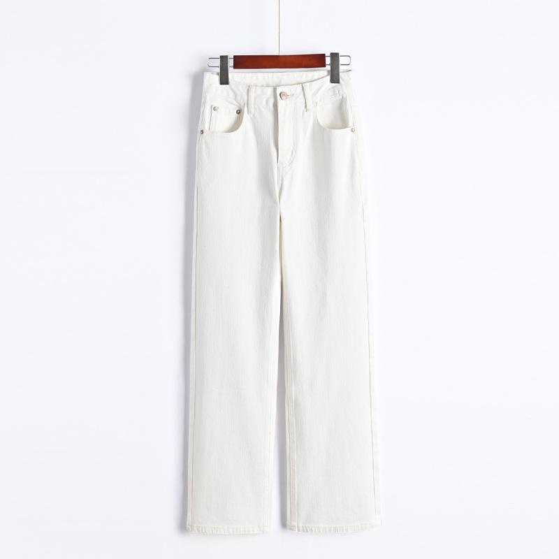 Women's High-Waisted Wide-Leg White Jeans, Floor-Length, Spring New Arrival, Versatile Slimming Straight Pants
