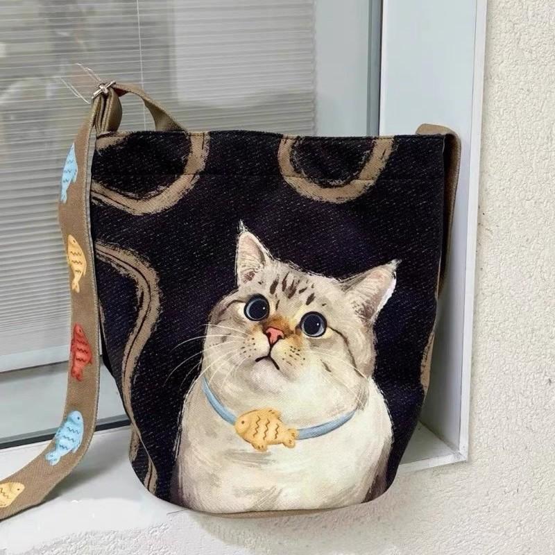 

Ленивый ветер холщовая сумка большой вместимости расслабленный холст кошка плечевая сумка мессенджер дизайнерская ниша