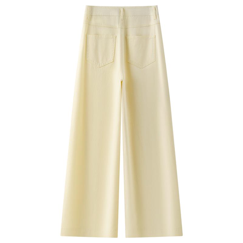 Women's Light Yellow Wide-Leg Jeans - Summer 2025 Slimming Fit for Pear-Shaped Bodies, Loose Straight-Leg Pants