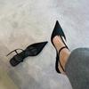 Fashion Sexy Pointed Toe Satin Low Heel Sandals Women Elegant Ankle Strap Kitten Heels Women Pumps Summer Fashion Casual Heels Sandals